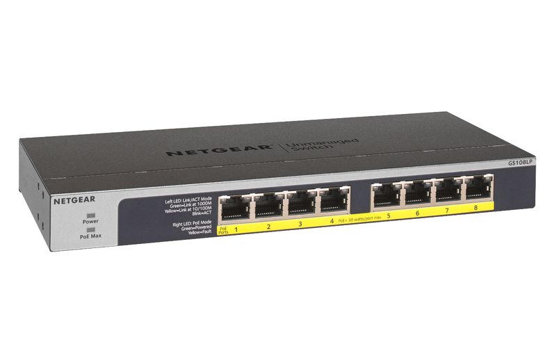 NETGEAR-GS108LP-Non-gestito-Gigabit-Ethernet--10-100-1000--Supporto-Power-over-Ethernet--PoE--1U-Nero-Grigio