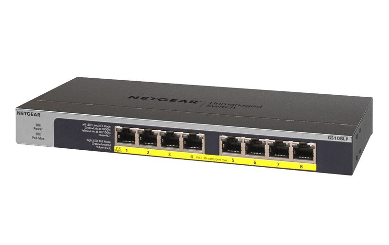 NETGEAR-GS108LP-Non-gestito-Gigabit-Ethernet--10-100-1000--Supporto-Power-over-Ethernet--PoE--1U-Nero-Grigio