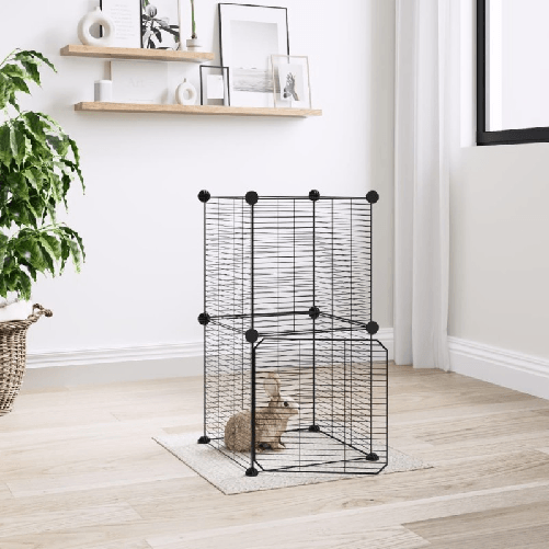 Gabbia per Animali 8 Pannelli con Porta Nero 35x35 cm Acciaio