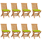 vidaXL Sedie da Giardino e Cuscini Verde Brillante 8 pz Massello Teak