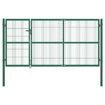 vidaXL Cancello di Recinzione con Paletti 350x140 cm in Acciaio Verde