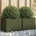 vidaXL Fioriere 2pz Verde Oliva 32x30x29 cm Acciaio Laminato a Freddo