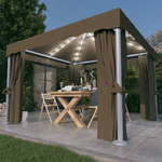 vidaXL Gazebo con Tende e Stringa di Luci LED 3x3 m Grigio Talpa