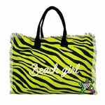 Giovanile Borsa Mare con chiusura lampo misura 48x38x16cm cotone canvas 100% spiaggia stampe colore verde a strisce