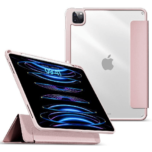 BOSTON-Detachable-Mirror---Pencil-Case-iPad-Pro-11---2022-2021.-Pink-front-Transparent-back.-Corner-protection---Warrant