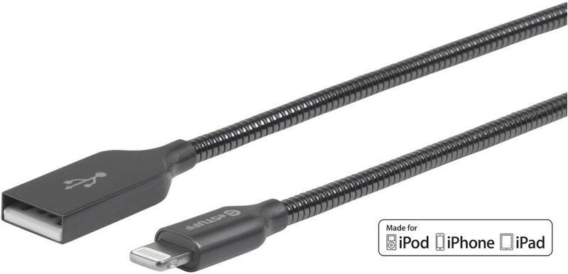 eSTUFF-ES601065-cavo-Lightning-05-m-Grigio--Lightning-Cable-MFI-05m-Steel---8Pin-Lightning---USB-A-Male---Gunmetal-Gre