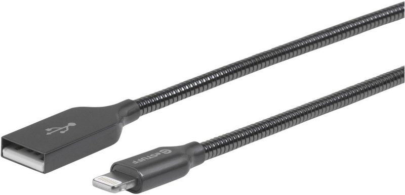 eSTUFF-ES601065-cavo-Lightning-05-m-Grigio--Lightning-Cable-MFI-05m-Steel---8Pin-Lightning---USB-A-Male---Gunmetal-Gre