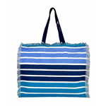 Giovanile Borsa Mare con chiusura lampo misura 48x38x16cm cotone canvas 100% spiaggia stampe colore Azzurra rigata multicolor