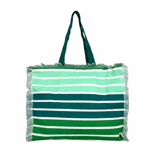 Giovanile Borsa Mare con chiusura lampo misura 48x38x16cm cotone canvas 100% spiaggia stampe colore Verde rigata multicolor