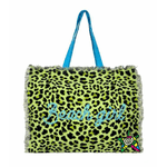 Giovanile Borsa Mare con chiusura lampo misura 48x38x16cm cotone canvas 100% spiaggia stampe colore Verde Leopardato