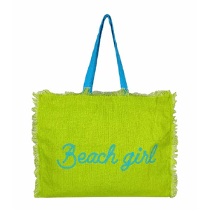 Giovanile Borsa Mare con chiusura lampo misura 48x38x16cm cotone canvas 100% spiaggia stampe colore Lime Beach Girl