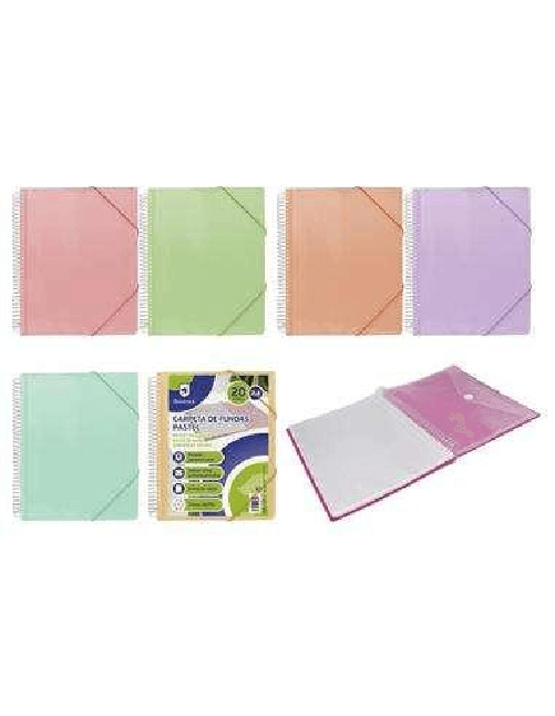 Bismark-Carpeta-Espiral-20-Fundas-Transparentes-con-Poratada-Colores-Pastel
Caracteristicas-
-Carpetas-de-fundas-con-tap