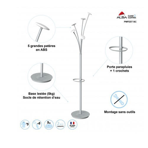 ALBA-Appendiabiti---con-portaombrelli---5-posti---187-x-38-cm---bianco---Alba