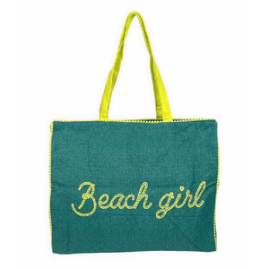 Giovanile Borsa Mare con chiusura lampo misura 48x38x16cm cotone canvas 100% spiaggia stampe colore Verde Beach Girl