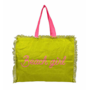 Giovanile Borsa Mare con chiusura lampo misura 48x38x16cm cotone canvas 100% spiaggia stampe colore Giallo Verde Beach Girl