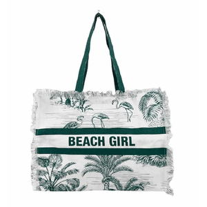 Giovanile Borsa Mare con chiusura lampo misura 48x38x16cm cotone canvas 100% spiaggia stampe colore Wild Verde