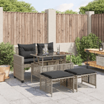 vidaXL Divano da Giardino 4pz Cuscini Grigio Chiaro Polyrattan e Vetro