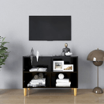 vidaXL Mobile TV con Gambe in Legno Massello Nero 69,5x30x50 cm