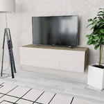 vidaXL Mobile TV in Truciolato 120x40x34 cm Bianco Lucido e Rovere