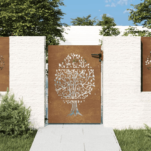 VidaXL Cancello da Giardino 85x125 cm in Acciaio Corten Design Albero