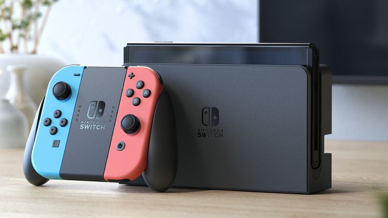 Nintendo-Switch--modello-Oled--Rosso-neon-Blu-neon-schermo-7-pollici