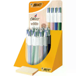 Bic 4 Colors Wood Style Espositore da 30 penne a sfera retrattili - Punta media da 10 mm - Inchiostro a base di olio - Design in legno - 4 colori