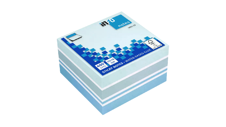Global Notes inFO Cubo da 400 foglietti adesivi 75 x 75 mm - Certificazione FSC™ - Colori blu riciclato blu pastello blu ultra e bianco