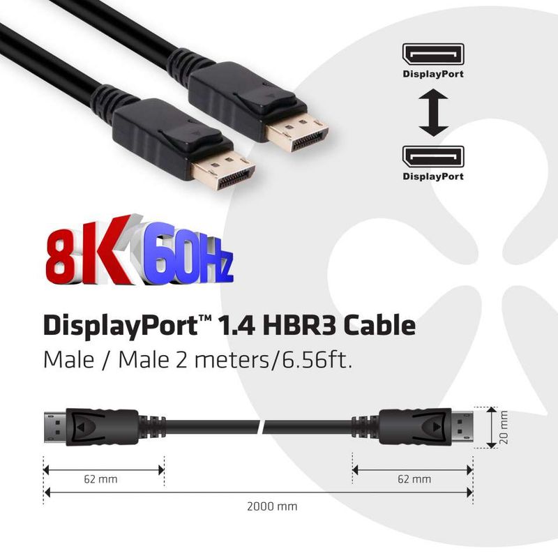 CLUB3D-DisplayPort-1.4-HBR3-Cable-2m-6.56ft-M-M-8K60Hz