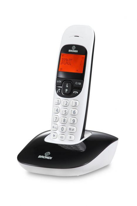 TELEFONO-CORDLESS-BRONDI-NICE-BICOLORE-NERO-BIAN-RUBRICA-ID-CALL