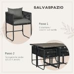 Outsunny Set da Giardino 5 Pezzi in Rattan PE e Acciaio, 4 Sedie da Esterno con Cuscini e Tavolo Rettangolare