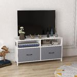 HOMCOM Mobile TV 45" max in MDF e Tessuto non Tessuto con 2 Cassetti e 2 Ripiani, 100x30x53 cm, Bianco e Grigio