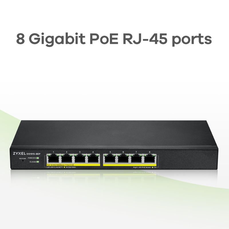Zyxel-GS1915-8EP-Gestito-L2-Gigabit-Ethernet--10-100-1000--Supporto-Power-over-Ethernet--PoE--Nero