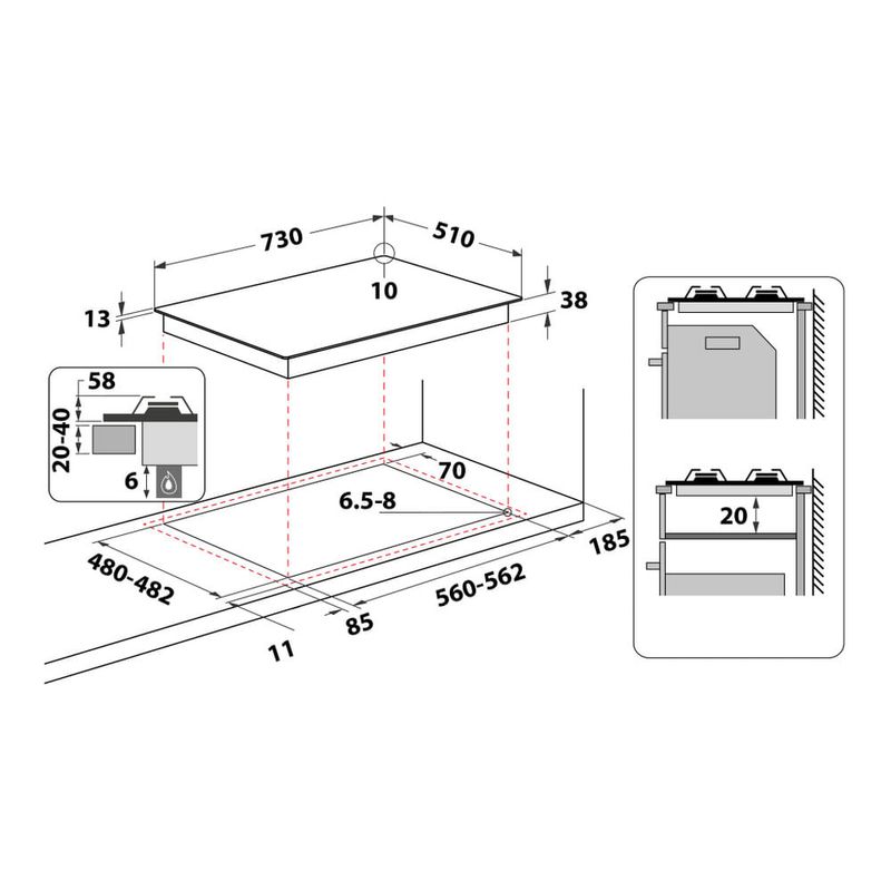 Whirlpool-TKRL-751-IX-Stainless-steel-Da-incasso-75-cm-Gas-5-Fornello-i-