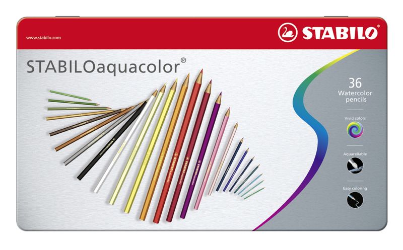 STABILO-Matita-colorata-acquarellabile---STABILOaquacolor---Scatola-in-Metallo-da-36---Colori-assortiti