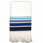 Telo Mare Fouta cotone spugna Nido D'ape misura 90 x 160cm più frange colore Bianco Blu