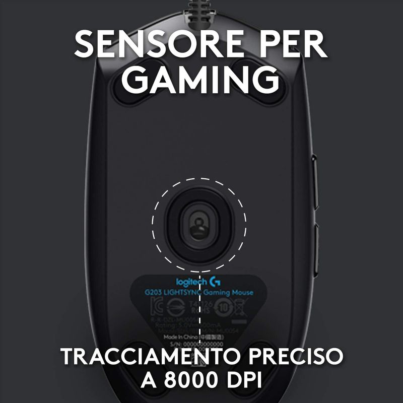 Logitech-G-G203-Lightsync-mouse-USB-tipo-A-8000-DPI