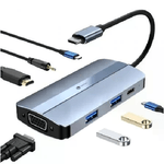 Leotec 7 in 1 da USB-C a 1xHDMI, 1xVGA, 1xUSB-A 3.0, 1xUSB-A 2.0, 1xUSB-C, 1x USB-C PD, 1xadattatore audio - Grigio