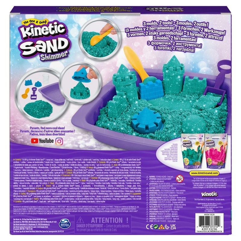 Kinetic-Sand--Castello-di-Sabbia-Shimmer---Sabbia-cinetica-454gr---Sabbia-magica---Sabbia-colorata-glitterata-verde---3-accessori-e-vaschetta-inclus