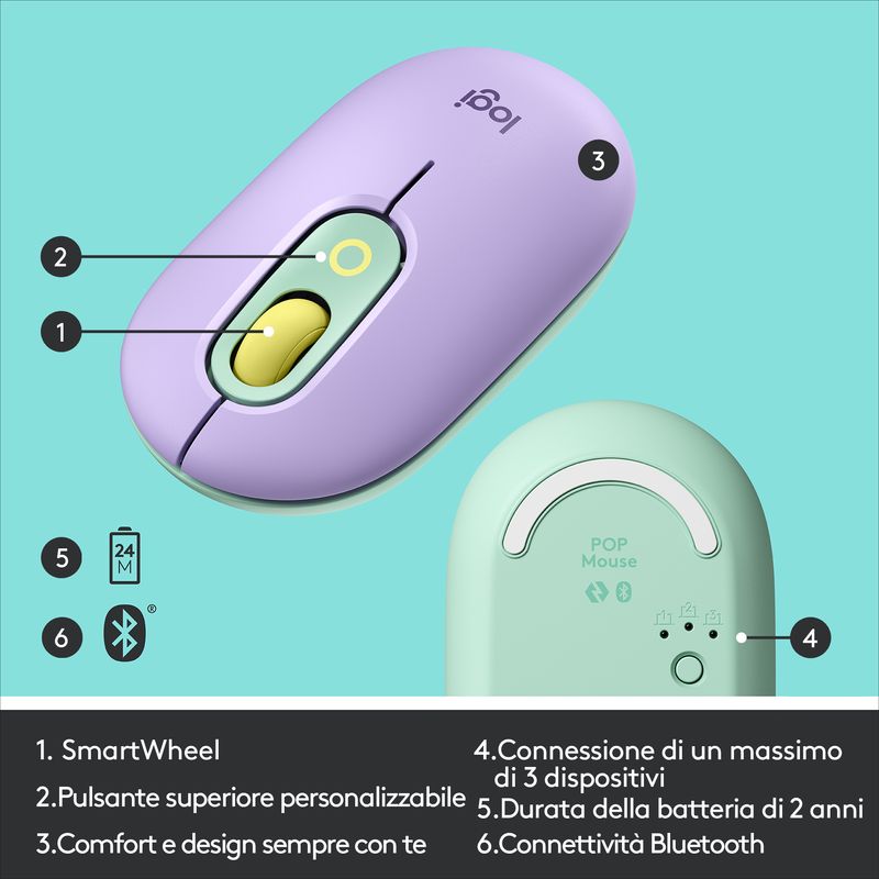 Logitech-POP-Mouse-Wireless-con-Emoji-personalizzabili-Tecnologia-SilentTouch-Precisione-e-Velocita--Design-Compatto-Bluetooth-USB