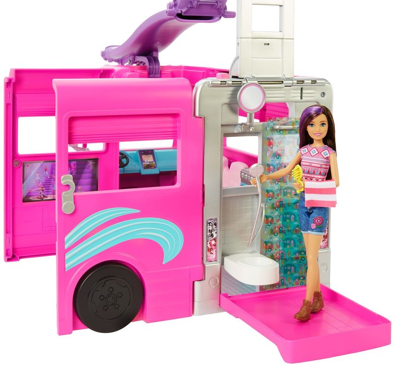 Barbie-Camper-dei-Sogni---Veicolo-con-Scivolo-e-Piscina---2-Cuccioli---7-Aree-Gioco---Alto-76-cm---60--Accessori-