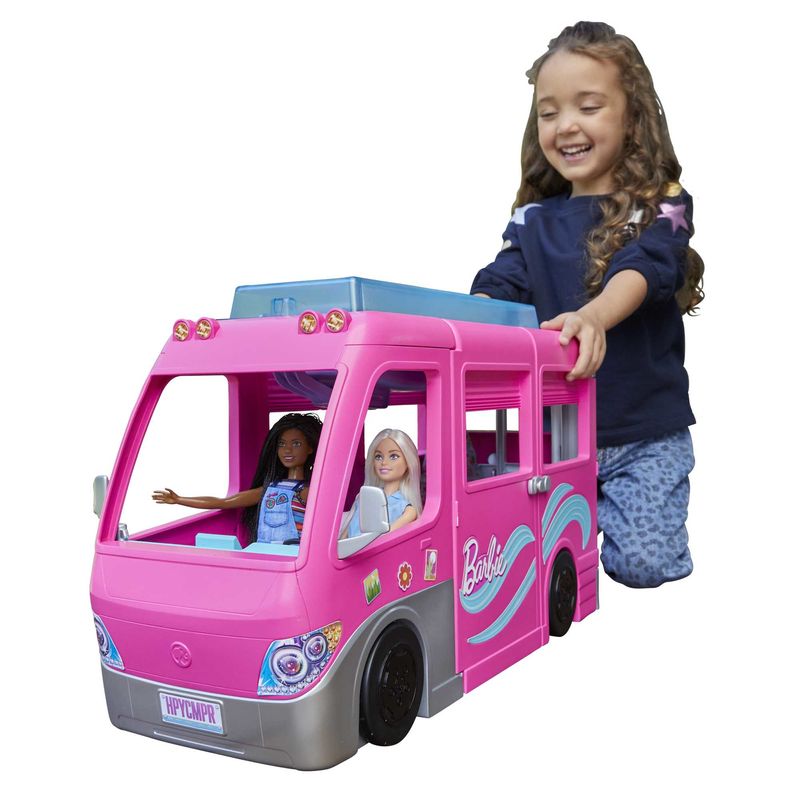 Barbie-Camper-dei-Sogni---Veicolo-con-Scivolo-e-Piscina---2-Cuccioli---7-Aree-Gioco---Alto-76-cm---60--Accessori-