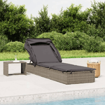 vidaXL Lettino con Tetto Pieghevole Grigio 213x63x97 cm Polyrattan