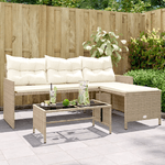 vidaXL Divano da Giardino con Tavolo e Cuscini a L Beige in Polyrattan