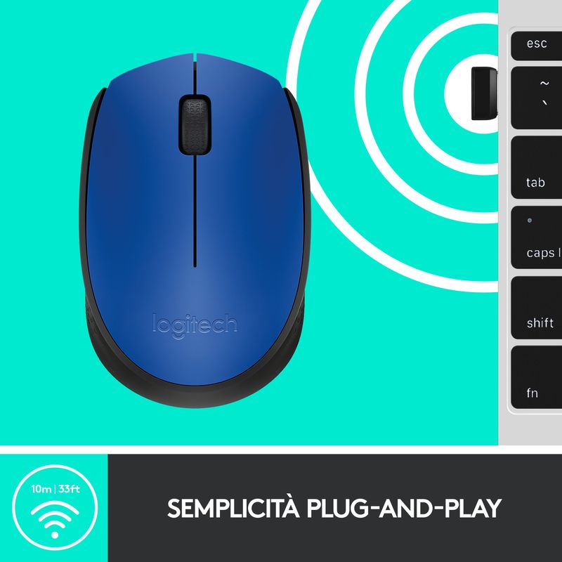 Logitech-M171-Blue-K-mouse-Ambidestro-RF-Wireless-Ottico-1000-DPI