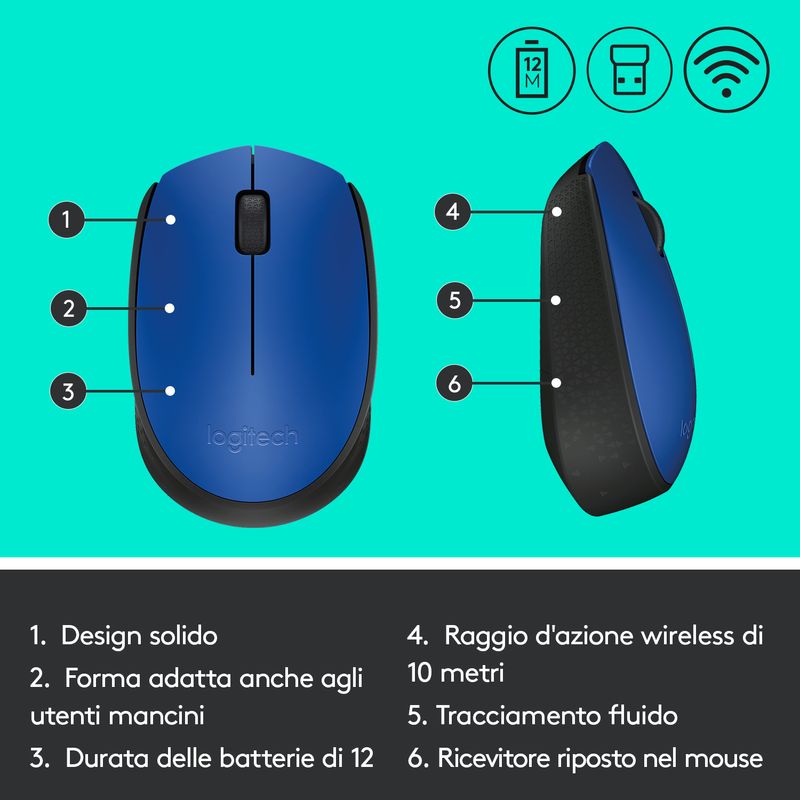 Logitech-M171-Blue-K-mouse-Ambidestro-RF-Wireless-Ottico-1000-DPI