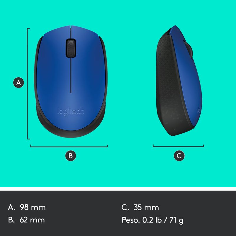 Logitech-M171-Blue-K-mouse-Ambidestro-RF-Wireless-Ottico-1000-DPI