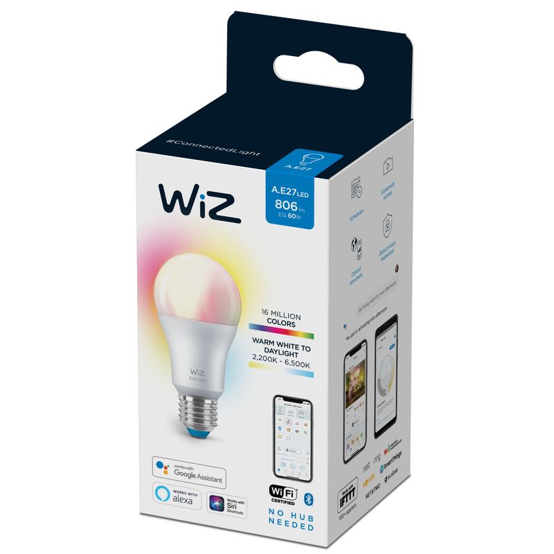 WiZ-Lampadina-Smart-Dimmerabile-Luce-Bianca-o-Colorata-Attacco-E27-60W-Goccia
