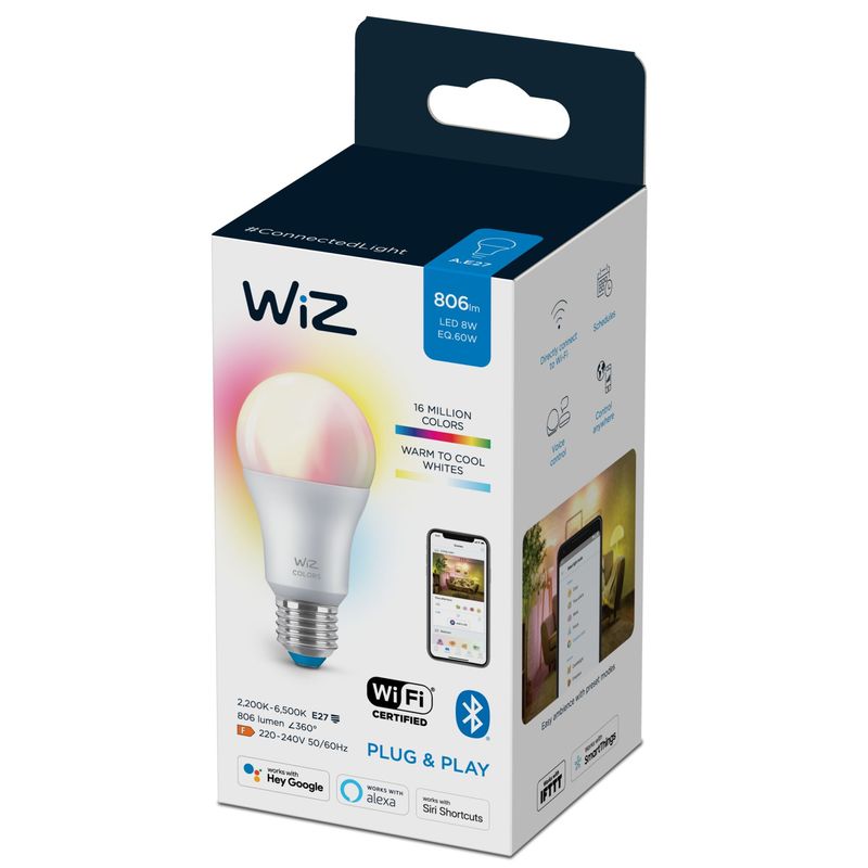 WiZ-Lampadina-Smart-Dimmerabile-Luce-Bianca-o-Colorata-Attacco-E27-60W-Goccia