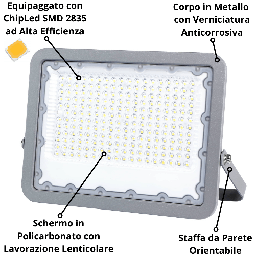 Proiettore-led-150-watt-slim-metallo-grigio-ip65-equivalente-777-watt-----temperatura-colore-lampada-4500k-bianco-nat...