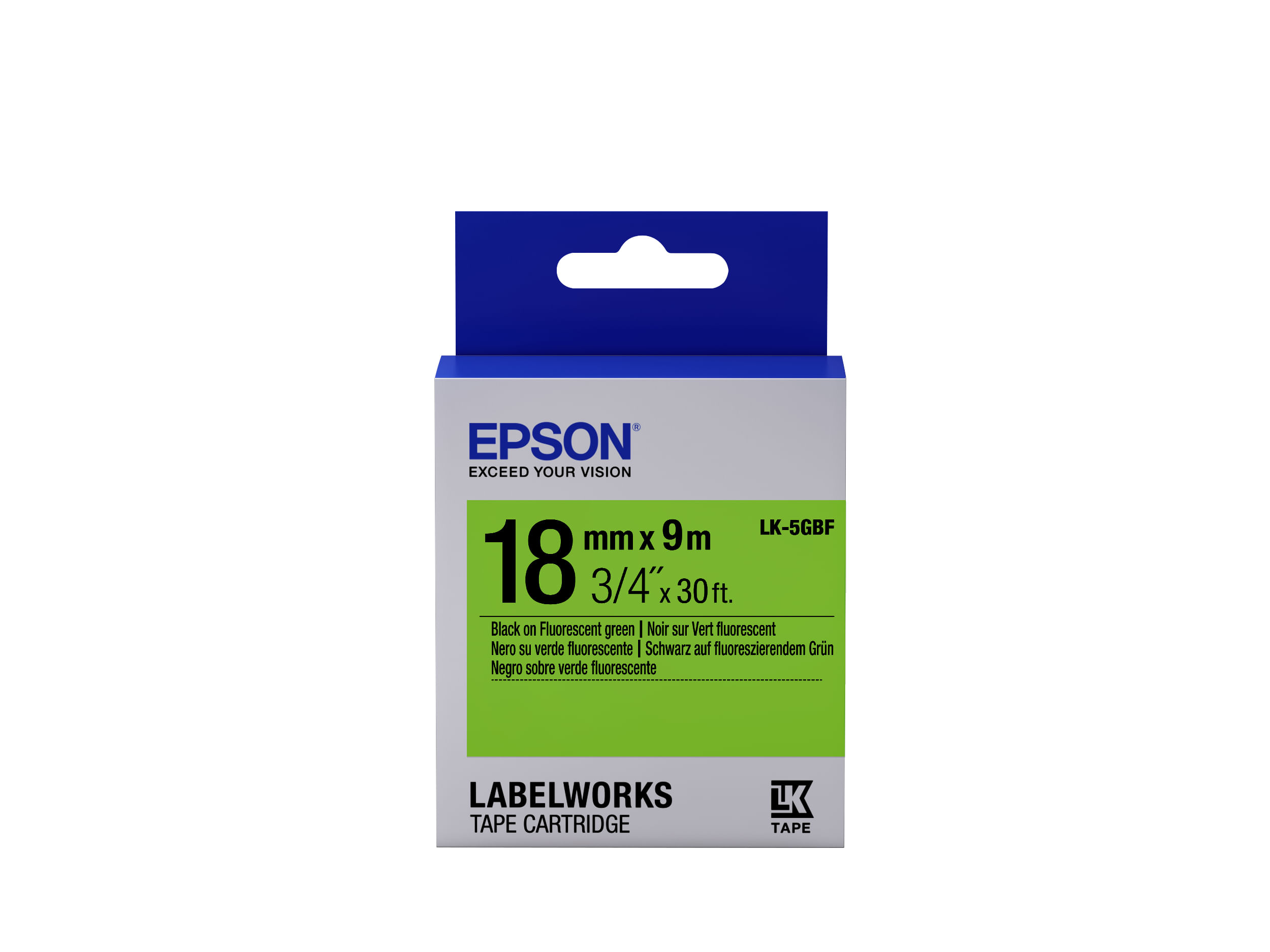 Epson Nastro fondo Fluorescente Verde per testo Nero 18/9 LK-5GBF